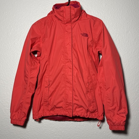 North Face Jacket Womens Small Coral Pink Rain Coat Windbreaker Hyvent Full Zip - Picture 1 of 8